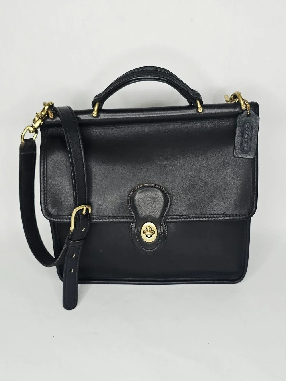 Coach Vintage Willis Black Leather Top Handle Satchel Purse
